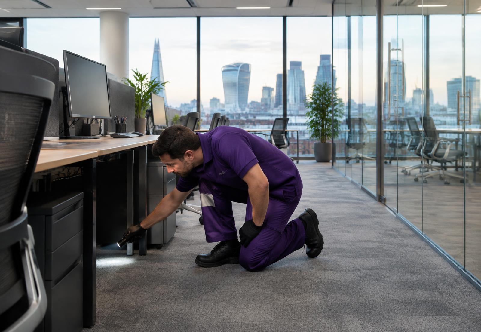 TCN technician inspecting an office kitchen